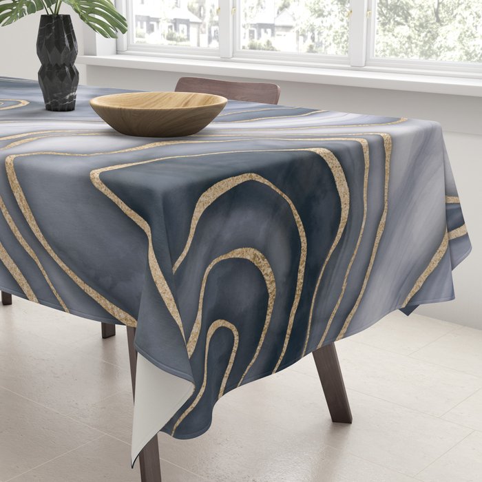 Elegant Marble Reverie Navy Gold Tablecloth Gallery Image 3