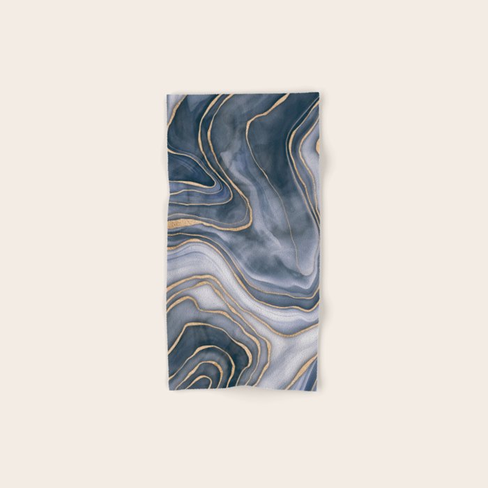 Elegant Marble Reverie Navy Gold Bath Towel Gallery Image 1