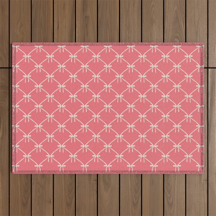 Bows & Ribbons Pattern LII Coral Pink Outdoor Rug Gallery Image 1