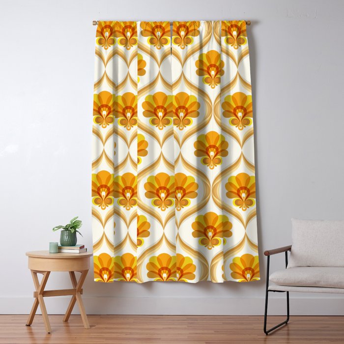 Ivory, Orange, Yellow and Brown Floral Retro Vintage Pattern Window Curtain Gallery Image 5