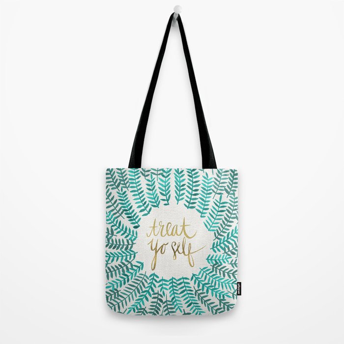 Treat Yo Self - Gold & Turquoise Tote Bag Gallery Image 2