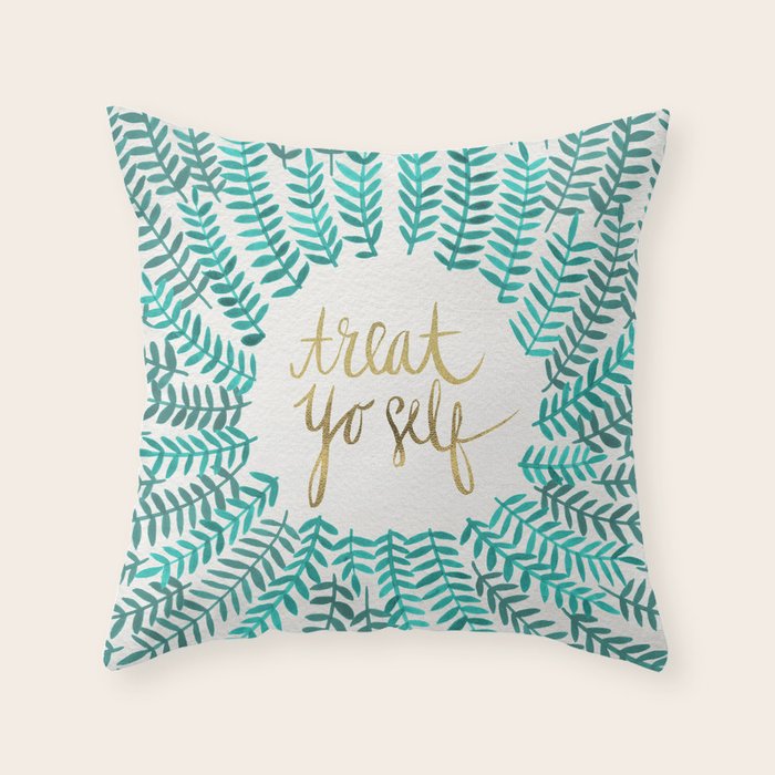 Treat Yo Self - Gold & Turquoise Throw Pillow Gallery Image 6