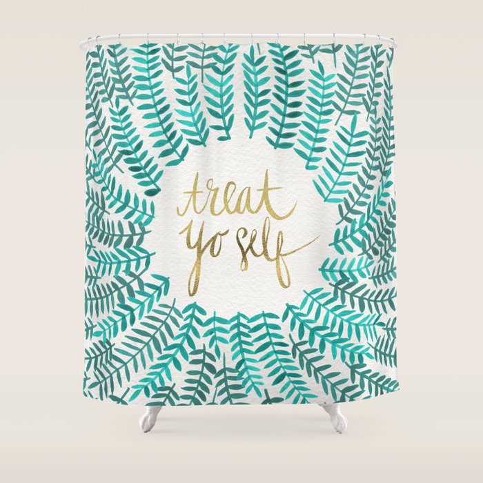 Treat Yo Self - Gold & Turquoise Shower Curtain Gallery Image 1