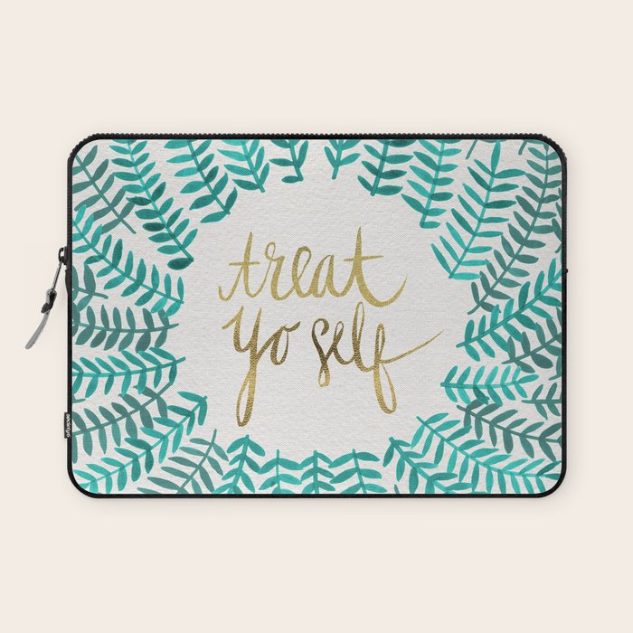 Treat Yo Self â Gold & Turquoise Laptop Sleeve Gallery Image 1
