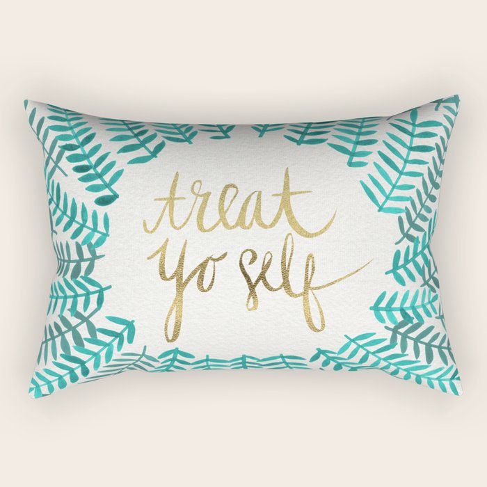 Treat Yo Self - Gold & Turquoise Rectangular Pillow Gallery Image 1
