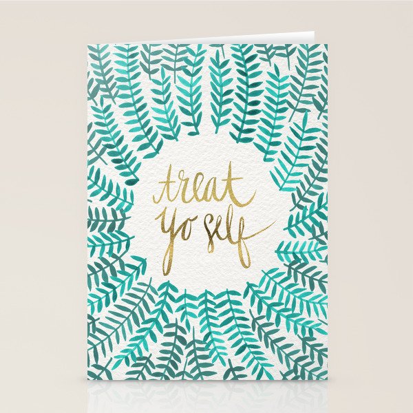 Treat Yo Self - Gold & Turquoise Stationery Card Gallery Image 1