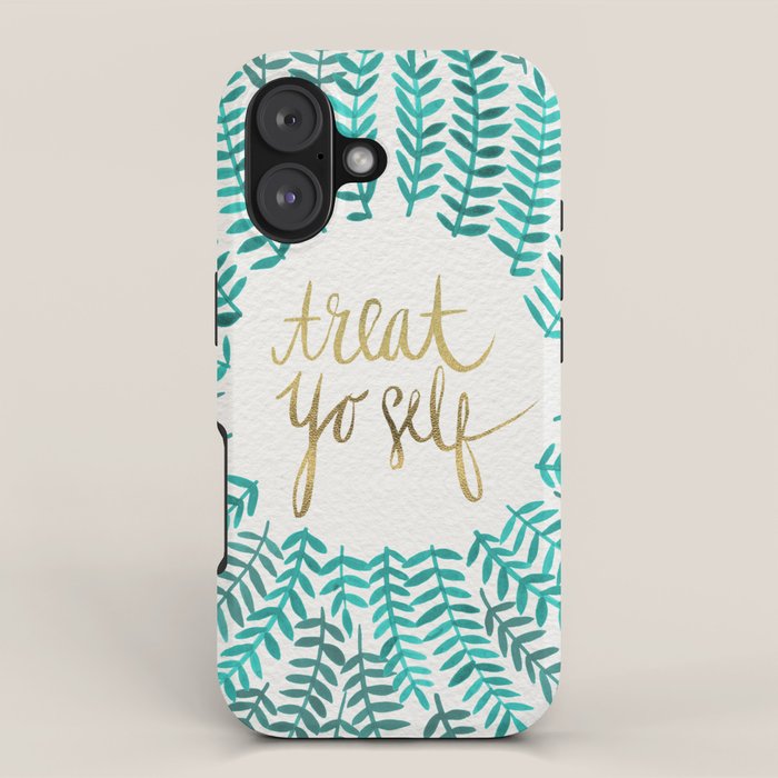 Treat Yo Self - Gold & Turquoise iPhone Case Gallery Image 1