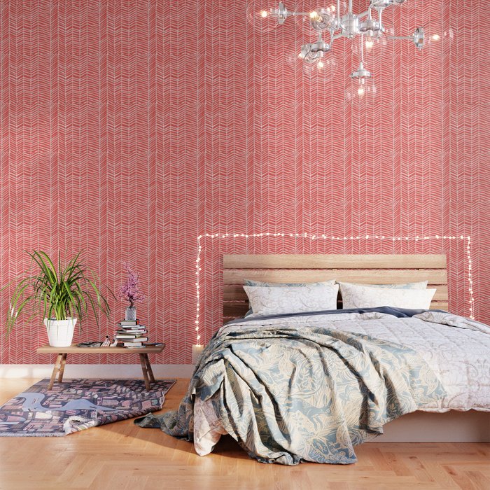 Coral Herringbone Wallpaper Gallery Image 3