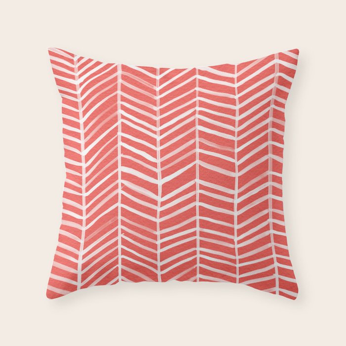 Coral Herringbone Throw Pillow Gallery Image 1