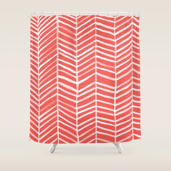 Coral Herringbone Shower Curtain Gallery Image 1