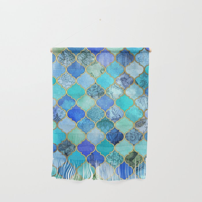 Cobalt Blue, Aqua & Gold Decorative Moroccan Tile Pattern Wall Hanging Gallery Image 1