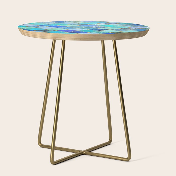 Cobalt Blue, Aqua & Gold Decorative Moroccan Tile Pattern Side Table Gallery Image 1