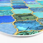 Cobalt Blue, Aqua & Gold Decorative Moroccan Tile Pattern Bath Mat Gallery Image 3