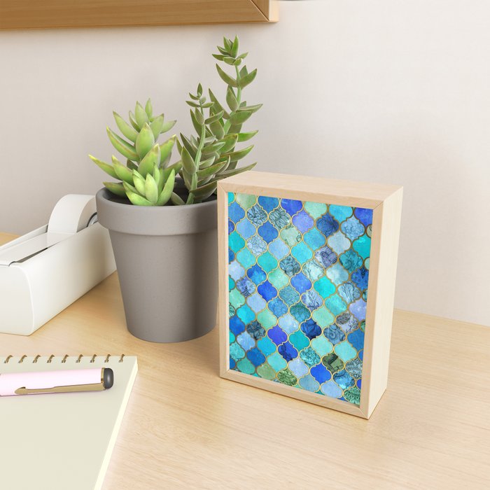 Cobalt Blue, Aqua & Gold Decorative Moroccan Tile Pattern Mini Art Print Gallery Image 2