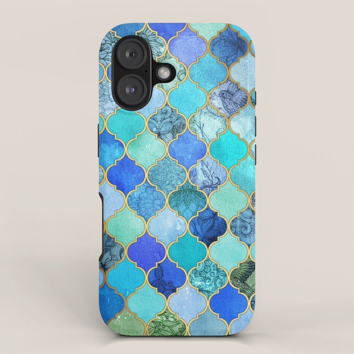 Cobalt Blue, Aqua & Gold Decorative Moroccan Tile Pattern iPhone Case Gallery Image 1