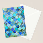 Cobalt Blue, Aqua & Gold Decorative Moroccan Tile Pattern Stationery Card Gallery Image 2