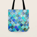 Cobalt Blue, Aqua & Gold Decorative Moroccan Tile Pattern Tote Bag Gallery Image 1