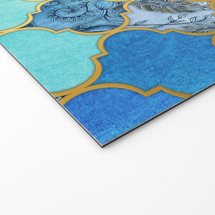 Cobalt Blue, Aqua & Gold Decorative Moroccan Tile Pattern Welcome Mat Gallery Image 2