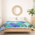 Cobalt Blue, Aqua & Gold Decorative Moroccan Tile Pattern Duvet Cover Gallery Image 3