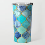 Cobalt Blue, Aqua & Gold Decorative Moroccan Tile Pattern Travel Mug Gallery Image 2
