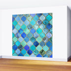 Cobalt Blue, Aqua & Gold Decorative Moroccan Tile Pattern Wall Mural Gallery Image 2