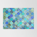 Cobalt Blue, Aqua & Gold Decorative Moroccan Tile Pattern Rug Gallery Image 2