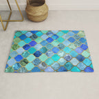 Cobalt Blue, Aqua & Gold Decorative Moroccan Tile Pattern Rug Gallery Image 1