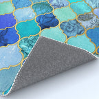 Cobalt Blue, Aqua & Gold Decorative Moroccan Tile Pattern Rug Gallery Image 4