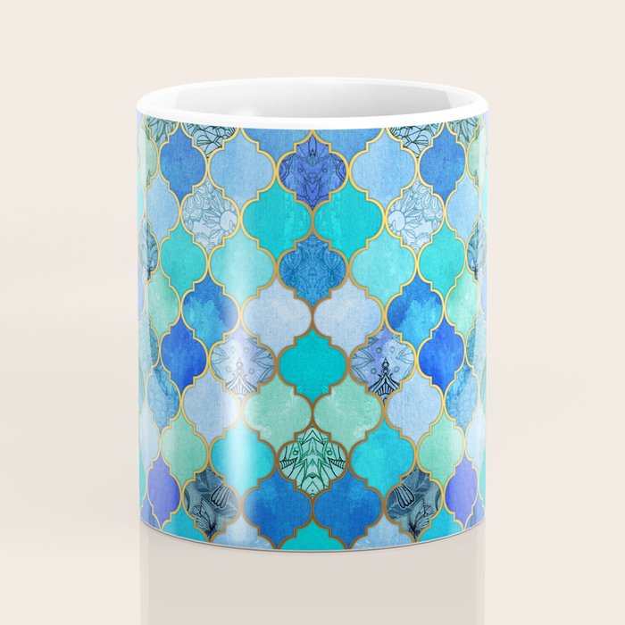 Cobalt Blue, Aqua & Gold Decorative Moroccan Tile Pattern Coffee Mug Gallery Image 4