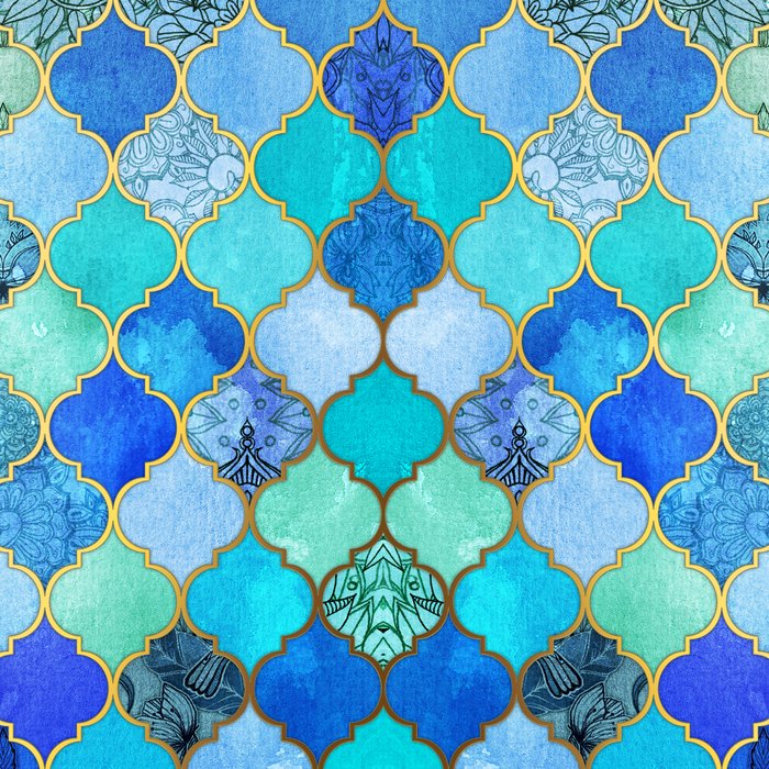 Cobalt Blue, Aqua & Gold Decorative Moroccan Tile Pattern Coffee Mug Gallery Image 2