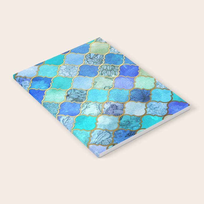 Cobalt Blue, Aqua & Gold Decorative Moroccan Tile Pattern Notebook Gallery Image 2