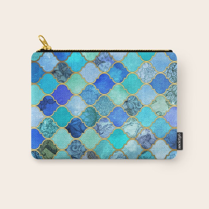 Cobalt Blue, Aqua & Gold Decorative Moroccan Tile Pattern Carry All Pouch Gallery Image 1