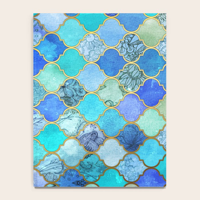 Cobalt Blue, Aqua & Gold Decorative Moroccan Tile Pattern Notebook Gallery Image 4