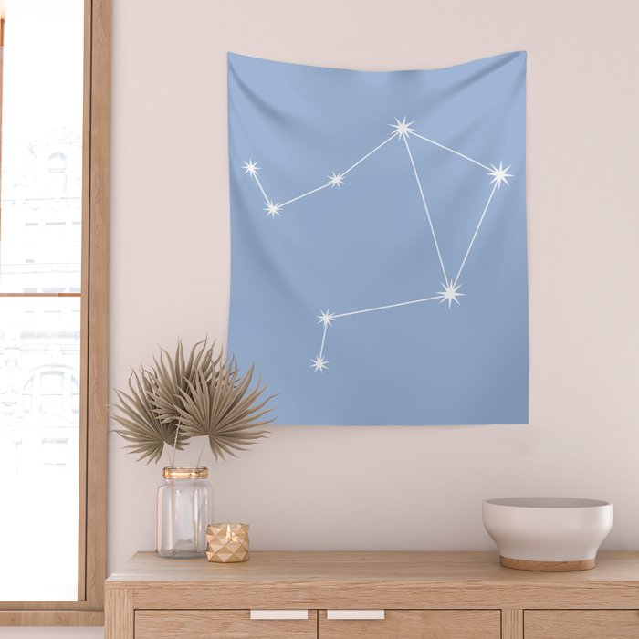 Libra Zodiac Star Constellation Line Art Sky Blue Wall Tapestry Gallery Image 2