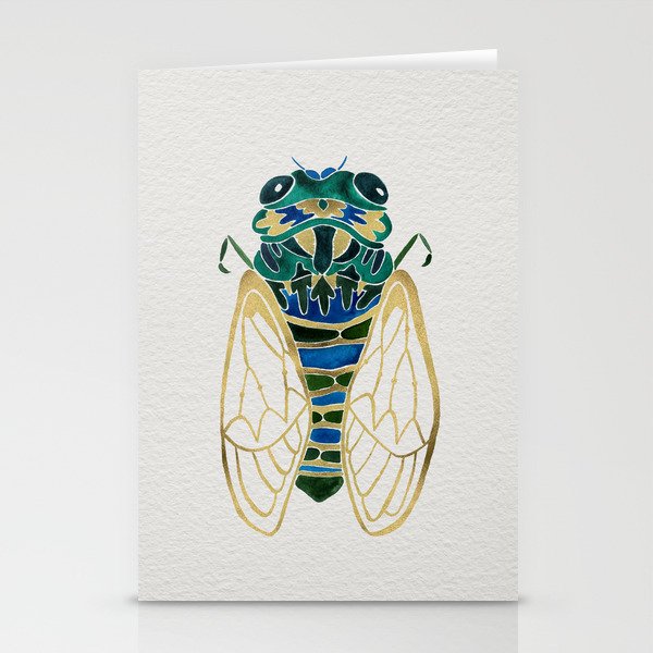 Green & Gold Cicada Stationery Card Gallery Image 1