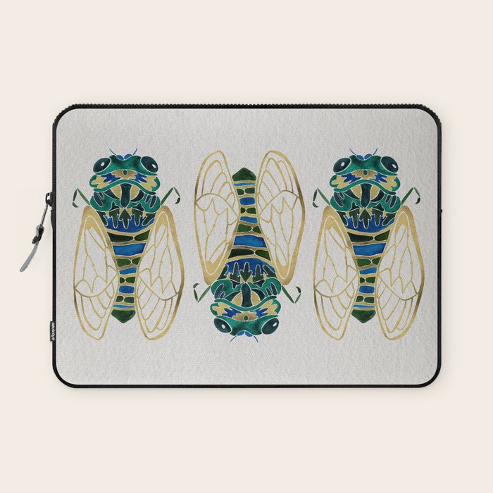 Green & Gold Cicada Laptop Sleeve Gallery Image 1