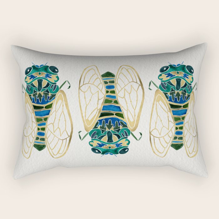 Green & Gold Cicada Rectangular Pillow Gallery Image 2