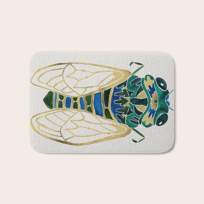 Green & Gold Cicada Bath Mat Gallery Image 1