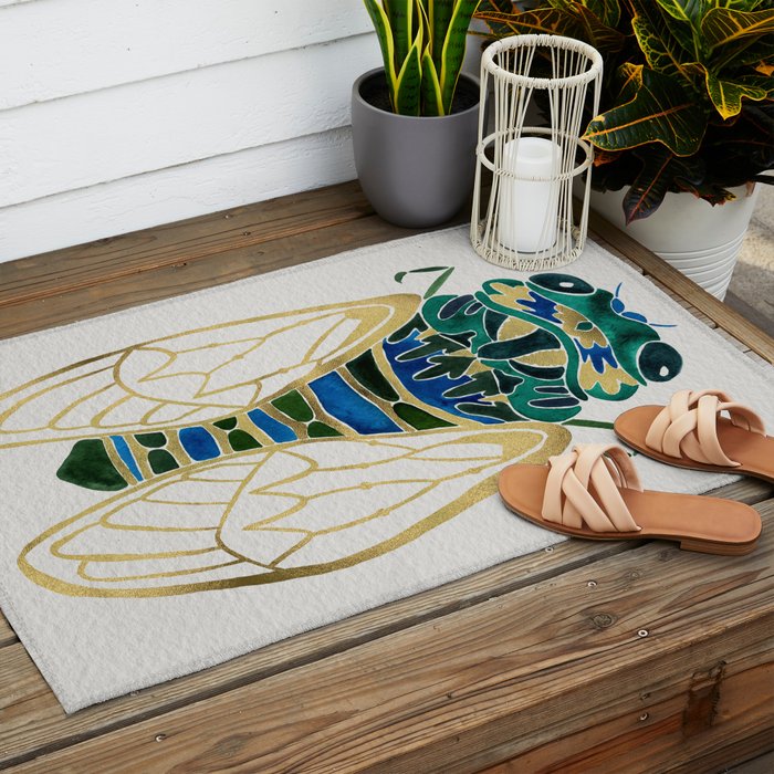 Green & Gold Cicada Outdoor Rug Gallery Image 2