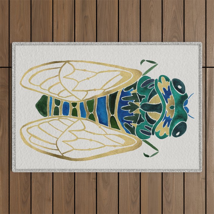 Green & Gold Cicada Outdoor Rug Gallery Image 1