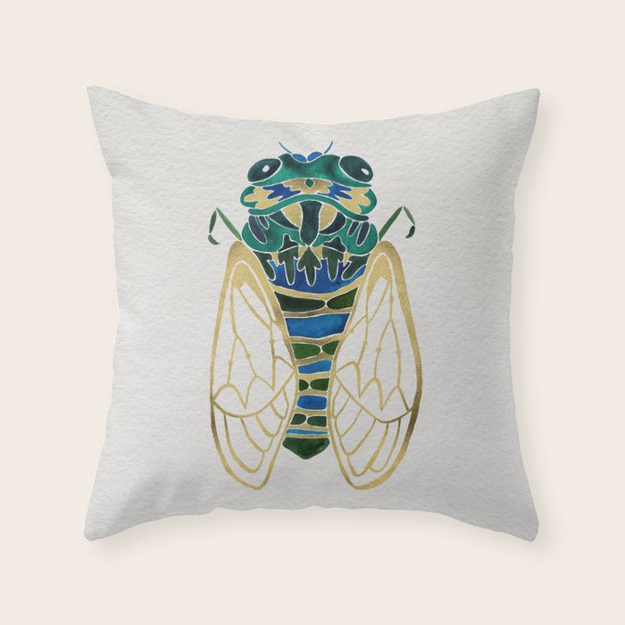 Green & Gold Cicada Throw Pillow Gallery Image 6