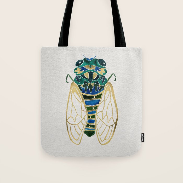 Green & Gold Cicada Tote Bag Gallery Image 1