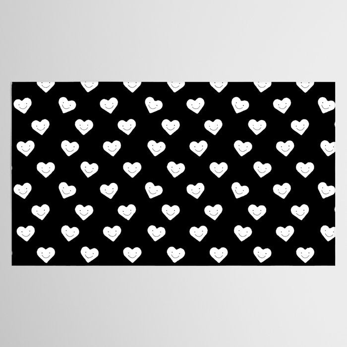 Black and white love heart doodle pattern Tablecloth Gallery Image 2