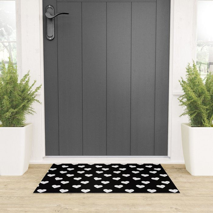 Black and white love heart doodle pattern Welcome Mat Gallery Image 3