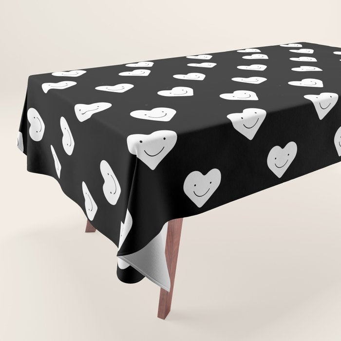 Black and white love heart doodle pattern Tablecloth Gallery Image 1