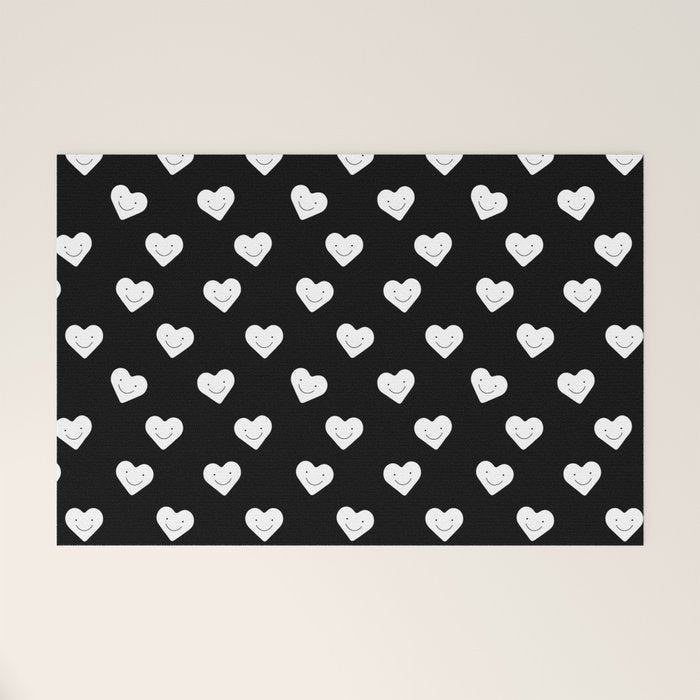 Black and white love heart doodle pattern Welcome Mat Gallery Image 1
