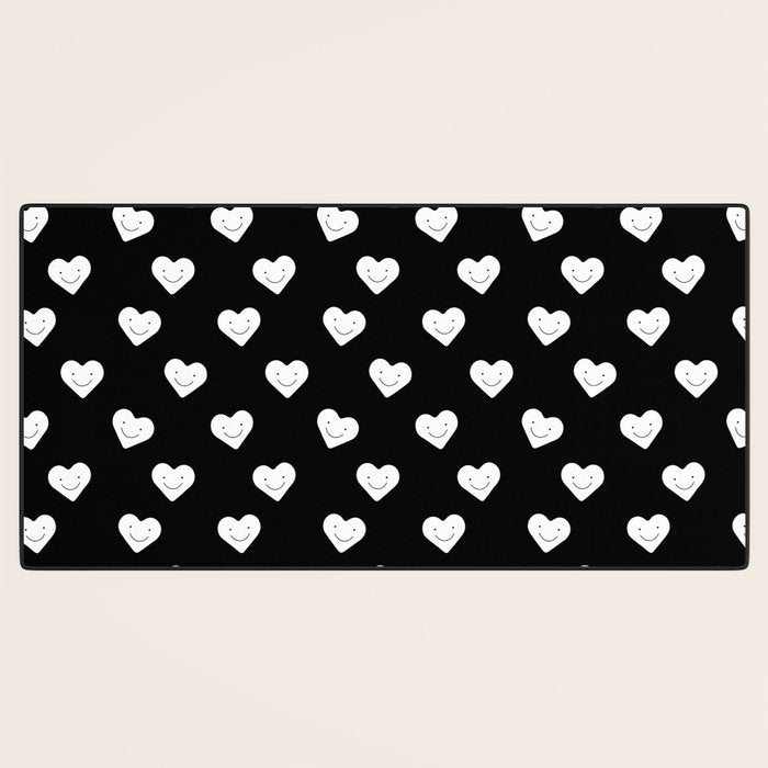 Black and white love heart doodle pattern Desk Mat Gallery Image 3