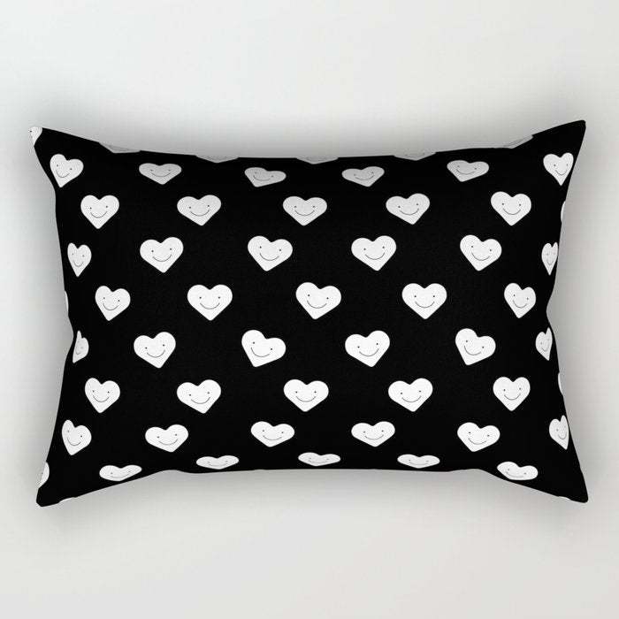 Black and white love heart doodle pattern Rectangular Pillow Gallery Image 2