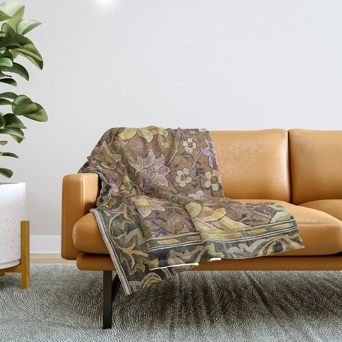 William Morris Antique Redcar Persian Floral Throw Blanket Gallery Image 1