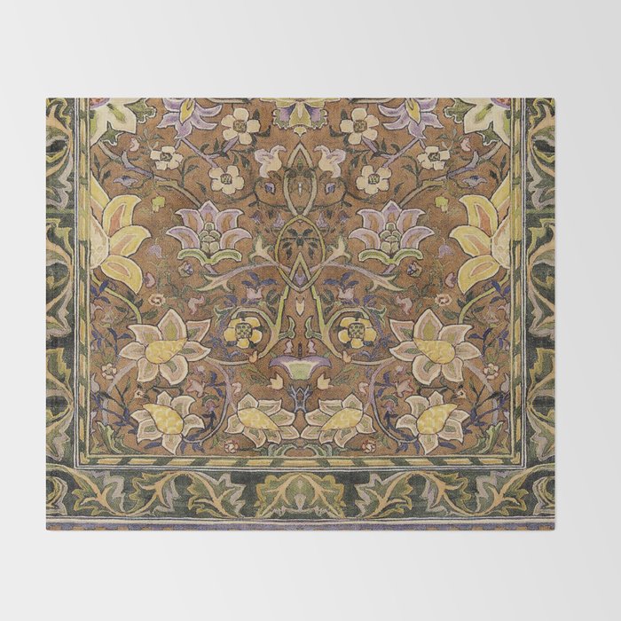 William Morris Antique Redcar Persian Floral Throw Blanket Gallery Image 2